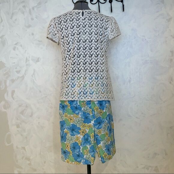 Norton McNaughton Petites blue and yellow floral linen blend skirt size 8P - Picture 11 of 12